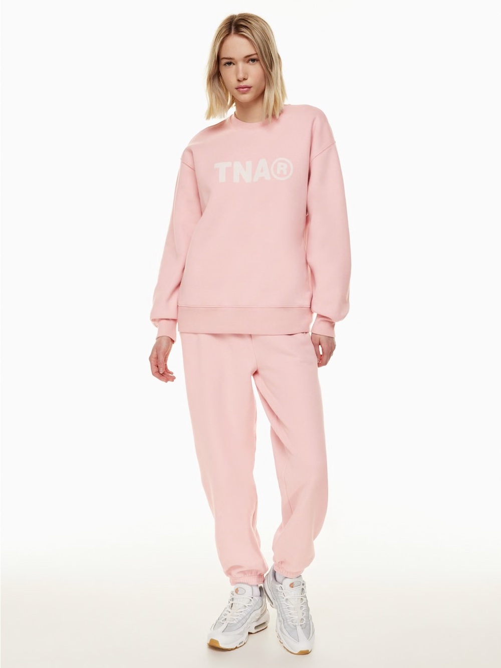 Aritzia TNA Cozy Fleece Boyfriend Crew Sweatshirt - Heather Pink Sweater - Picture 4 of 8